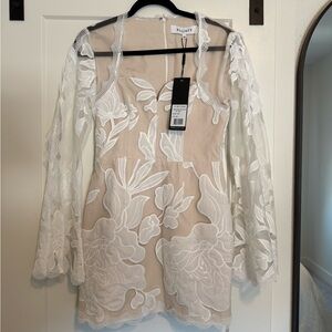 Elliatt Florian Long Sleeve Mini Dress with White Floral Lace Overlay
